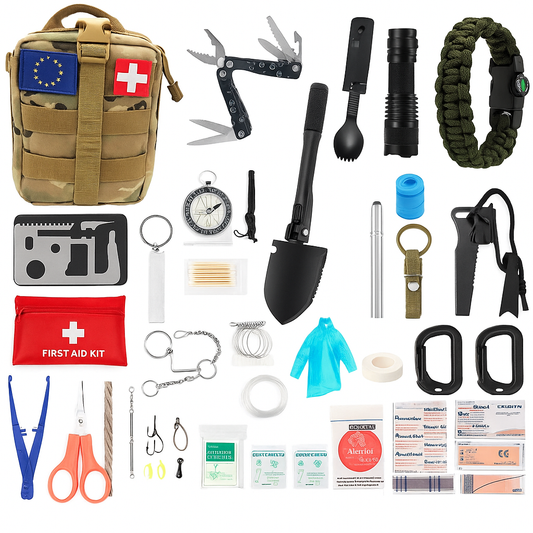 Kit de Survie Ultime Complet 153 en 1 avec le drapeau d'Europe