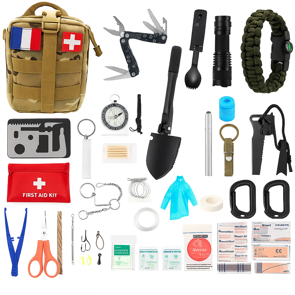 Kit de Survie Ultime Complet 153 en 1 avec le drapeau de France
